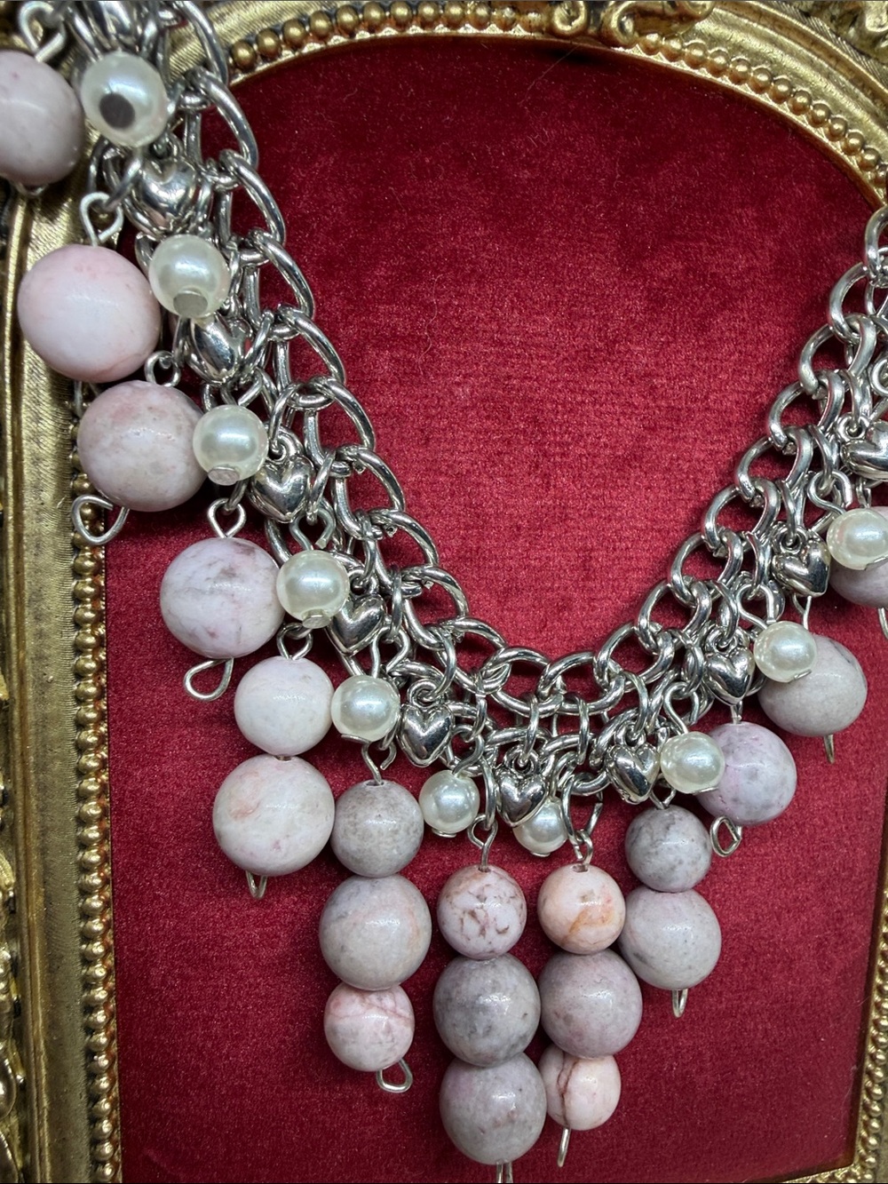 OOAK Genuine Pink Jasper Statement Necklace | Layered Bib Necklace Adjustable - Picture 10 of 10